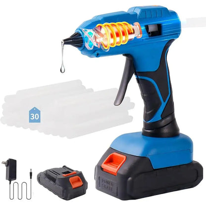 60W Cordless Hot Glue Gun 20V Battery with 30 Glue Sticks Fast Heating Quick Charge Drip-Free