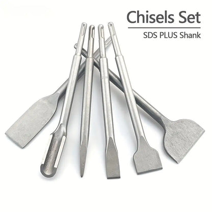 6-piece carbide chisel set with SDS Plus handle - precision cutting, tile slotting and peeling - Durable 40Cr