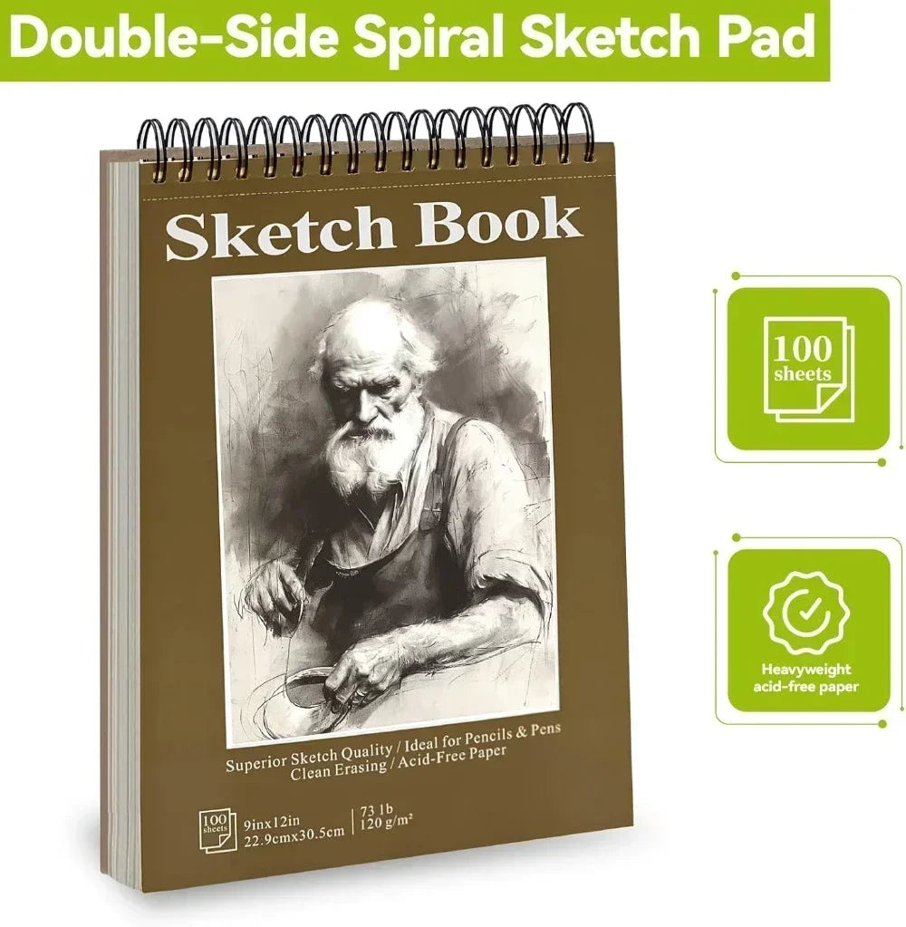 Sketchbook - 9"x12" spiral bound drawing board, 1 pack of 100 sheets, acid-free paper