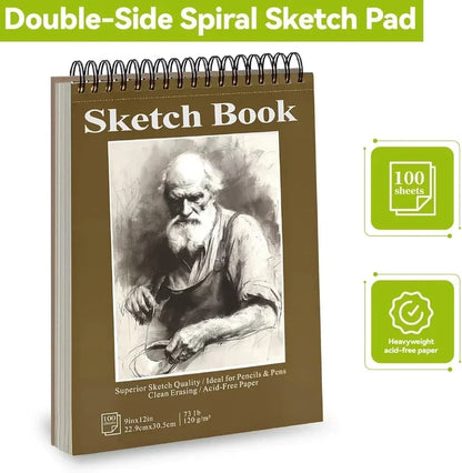 Sketchbook - 9"x12" spiral bound drawing board, 1 pack of 100 sheets, acid-free paper