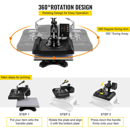 SucceBuy 30*38CM 8 in 1 Combo Upgrade Heat Press Machine 360° Rotation Sublimation Printer