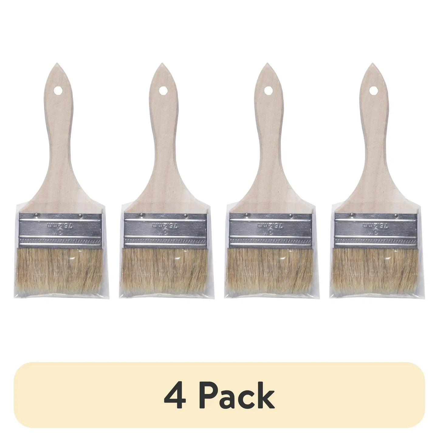 (4 pack) Unbranded Natural Bristle Flat 3-in. Chip Paint Brush