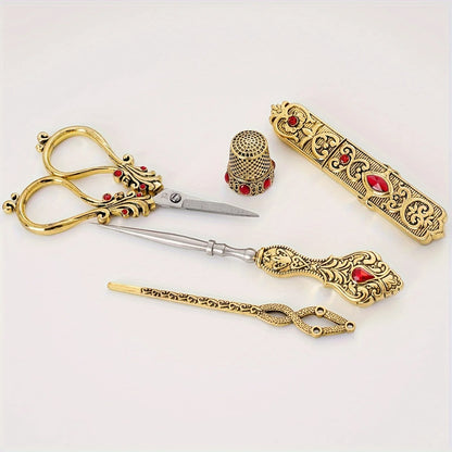 Vintage Style Embroidery Scissors, Complete Sewing Tools, With Sewing Needle Box, Awl, Sewing Thimble, Threader