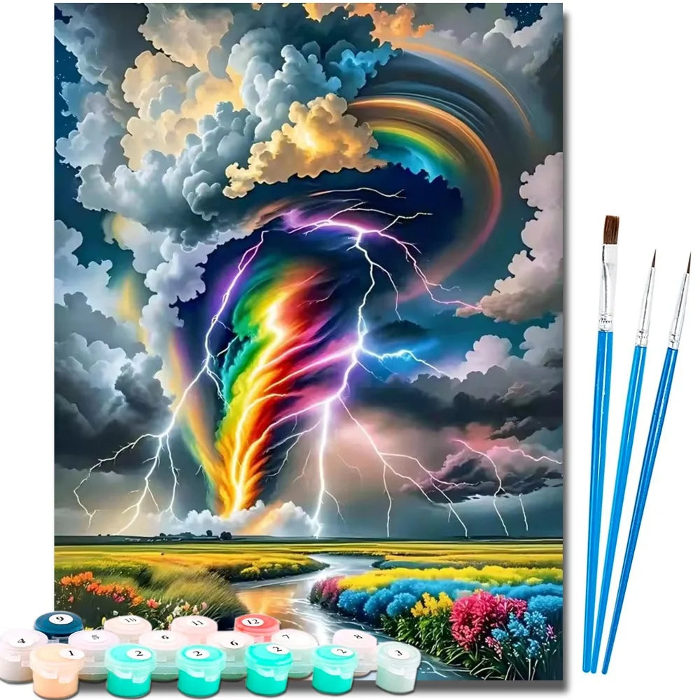 Colorful Tornado DIY Art Paint By Numbers Landscape Kit Hand Painted On Canvas