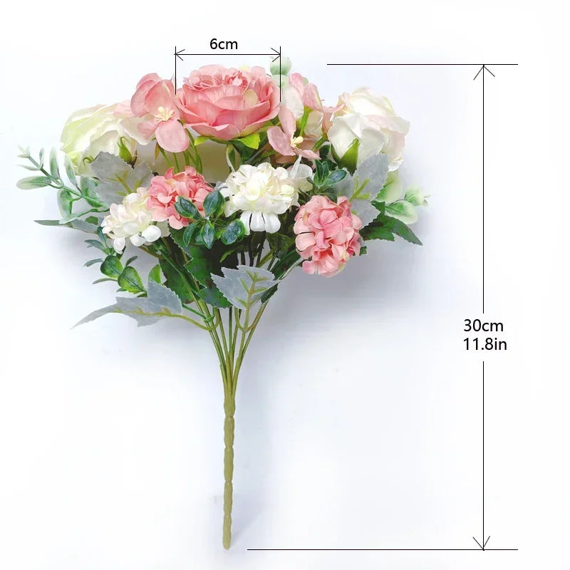 7 heads high quality peony Artificial flowers silk peonies bouquet Rose hydrangea