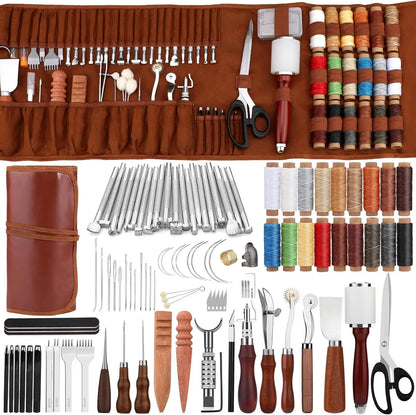 92-Piece Leather Crafting Tool Kit with Storage Bag for DIY Carving, Punching, Sewing & Stamping Projects