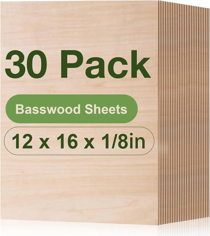 Robotime 12-Pack 3mm Basswood 12 x 12 x 1/8 Inch Craft Wood A/A Grade Sheets Plywood for Laser Cutting