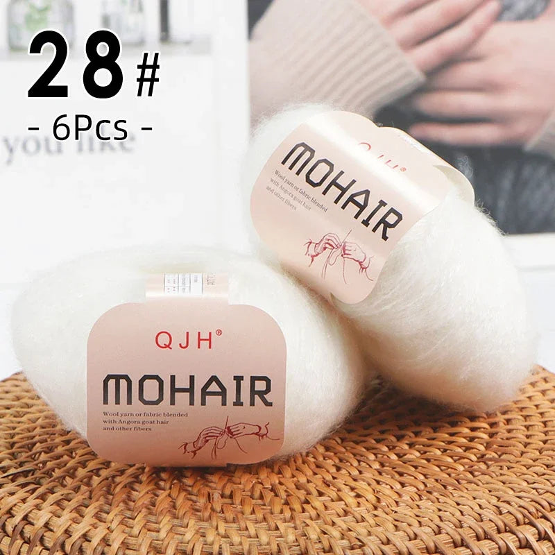 6pcs Soft Mohair Yarn Knitting Angora Yarn for DIY Knitting, Fluffy Lace for Sweater, Scarf, Shawl,25g/pcs