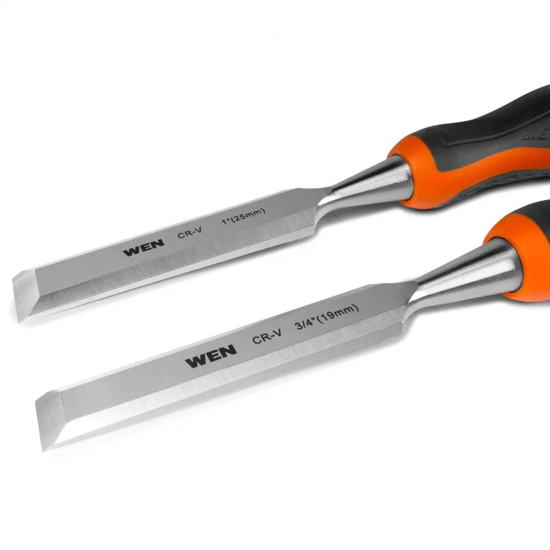 WEN Short Blade Wood Chisel Set with Heat-Treated Carbon Steel Blades, 4 Piece (CH4010)-W