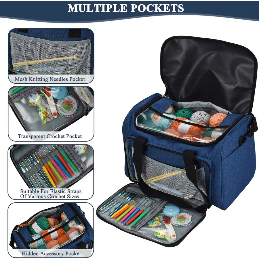 Large Knitting Bag with Portable Individual Compartments for Crochet Yarn Storage and Organization