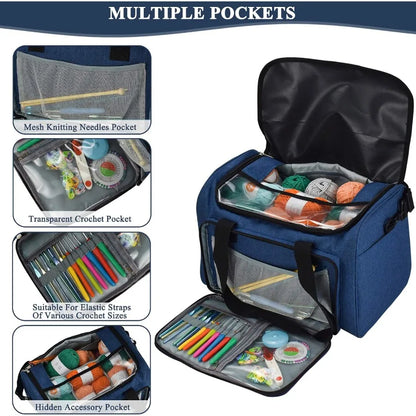 Large Knitting Bag with Portable Individual Compartments for Crochet Yarn Storage and Organization