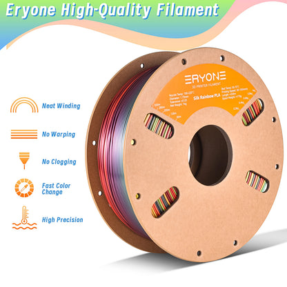 Eryone Silk Rainbow PLA 1KG Filament 1.75mm ±0.03mm Excellent Quality For 3D Printer Sunset Vibrant Palette Rainbow Materials