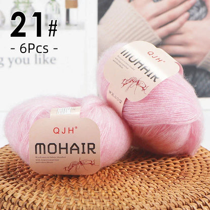 6pcs Soft Mohair Yarn Knitting Angora Yarn for DIY Knitting, Fluffy Lace for Sweater, Scarf, Shawl,25g/pcs