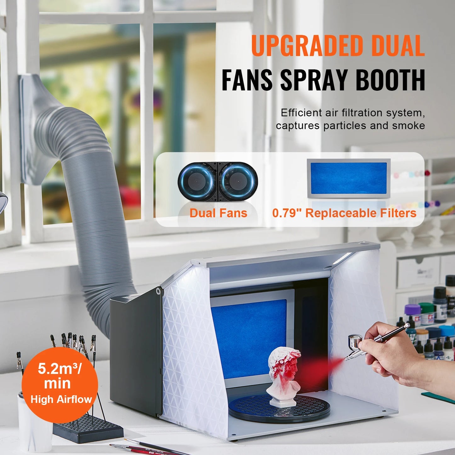 SucceBuy Airbrush Spray Paint Booth Portable Kit with 4 LED Light Powerful Dual Exhaust Fans
