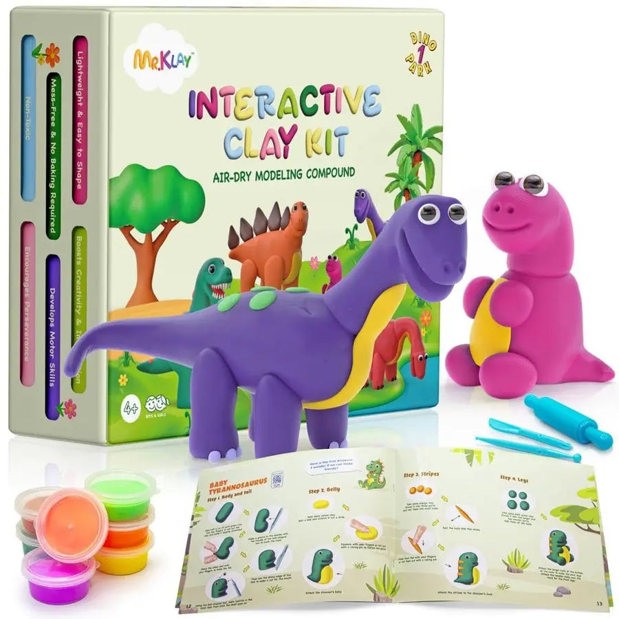 Dry Modeling Clay for Kids Dinosaurs DIY Modeling Kit with Tools Interactive Magic Molding Clay Creative Learning