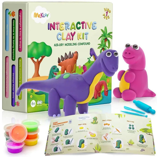 Dry Modeling Clay for Kids Dinosaurs DIY Modeling Kit with Tools Interactive Magic Molding Clay Creative Learning