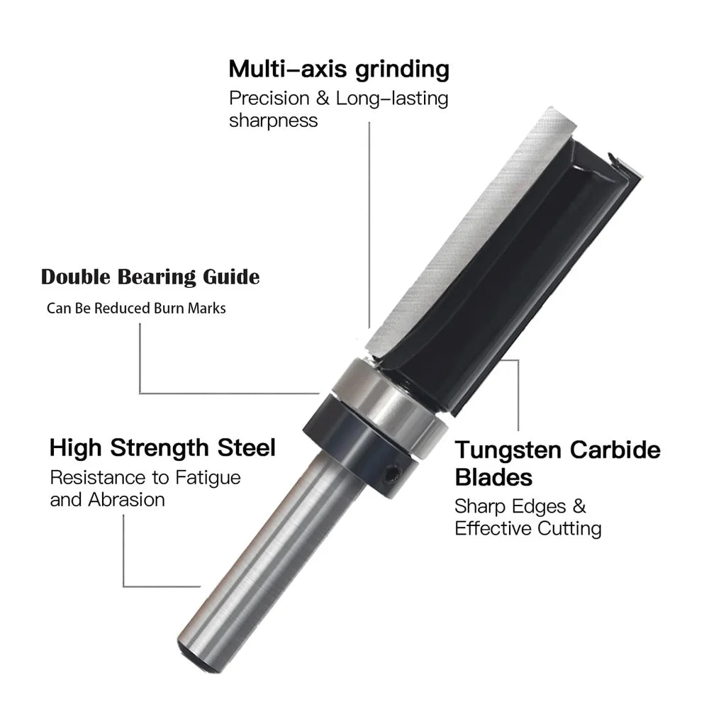 9pcs Carbide Tipped Flush Trim Router Bit Set 1/4 Shank Pattern Wood Cutting Tools Smooth Precision CNC Router Use