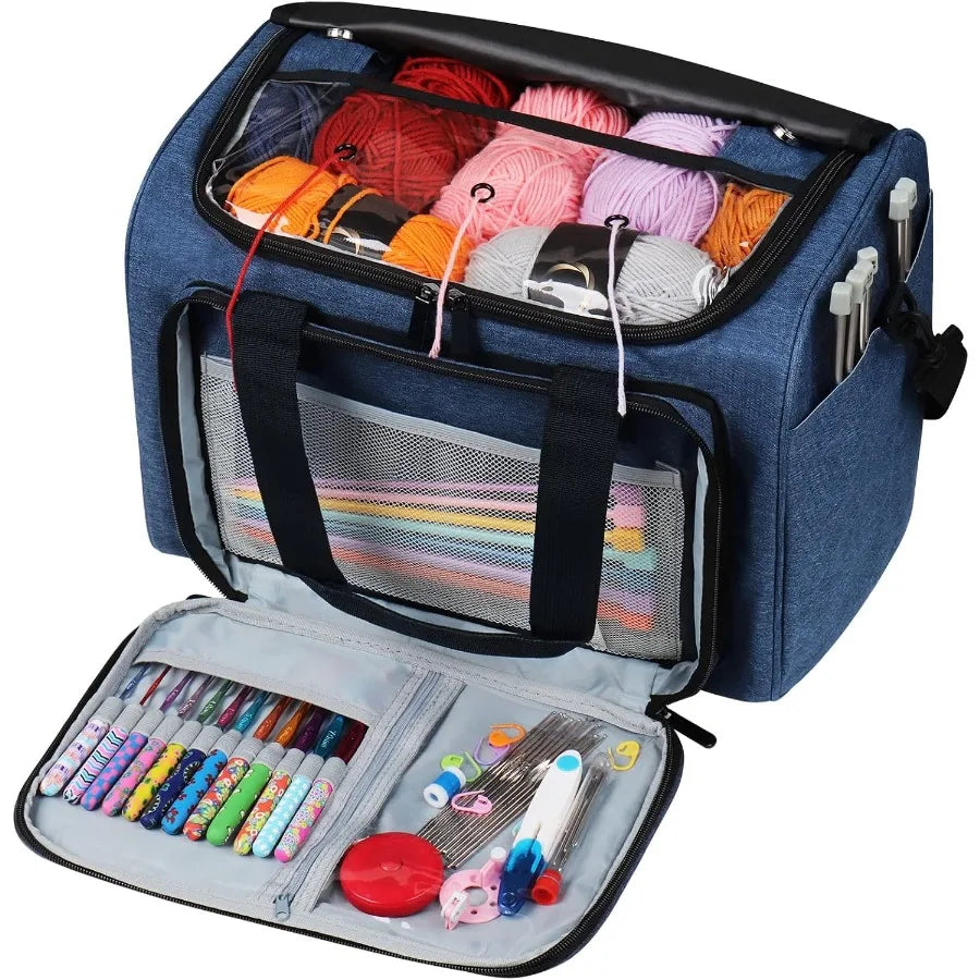 Large Knitting Bag with Portable Individual Compartments for Crochet Yarn Storage and Organization