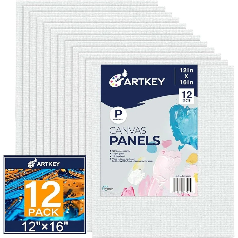 12x16 Inch Canvas Panels 12-Pack 100 Cotton Primed Flat Boards