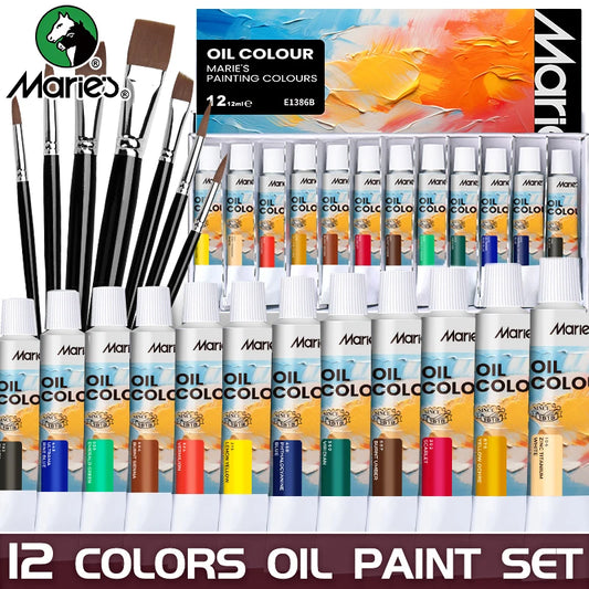 19 pcs Marie's Oil Paint Kit, 12ml/0.42oz Oil-Based Pigment & 7pcs Brushes, Professional Art Supplies Set