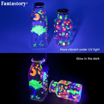 Fantastory 10PCS 2-in-1 Glow in the Dark Acrylic Paint Set, 60ml/2oz Waterproof for Wood, Fabric