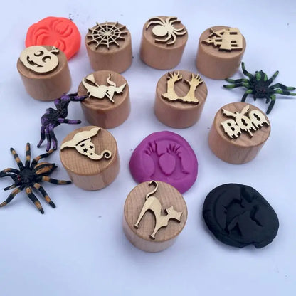 Halloween Clay Stamp Kit 9pcs Wooden Handmade Stamp Set