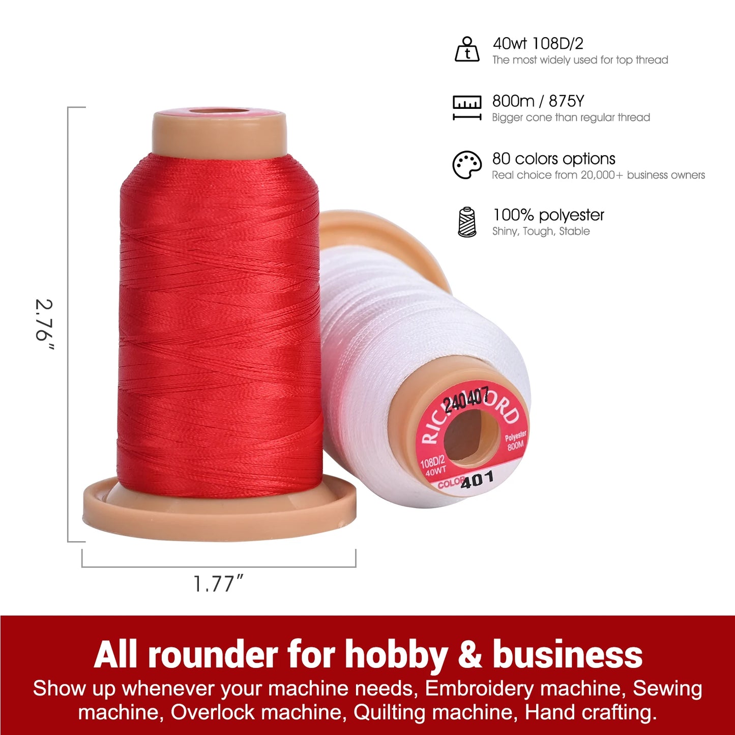 RICHWORD 60Pcs Colors Embroidery Threads 800M (875Y) Polyester Thread Kit Each Spool