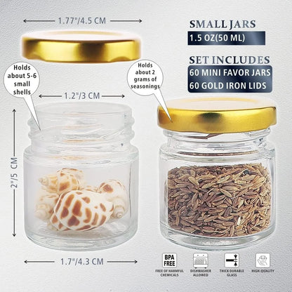 60 Pack Mini Glass Jars with Lids