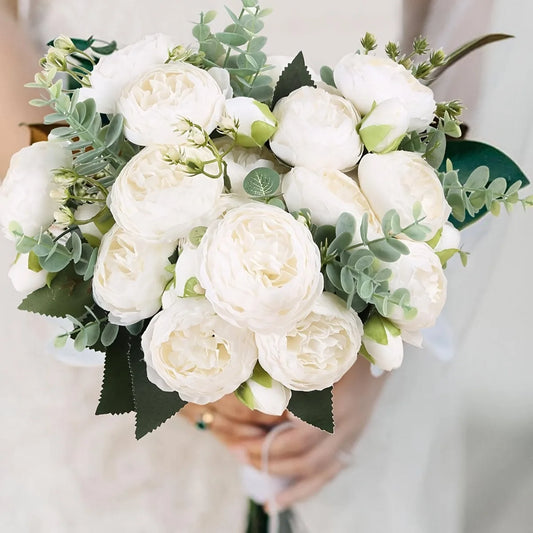 4 Bundles Peonies Artificial Flowers, 13.4in Silk Fake Flowers Bouquets