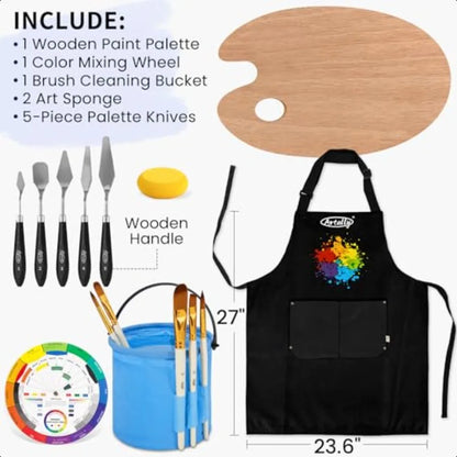 86Piece Acrylic Painting Kit with Tabletop Easel 48 Colors Set Paint Brush Set Case Brush Basin Art Apron
