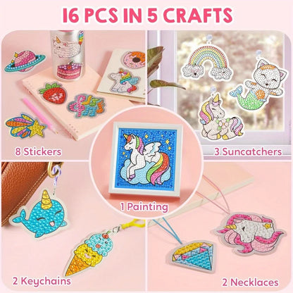 JOYFY 16 Projects Kids Diamond Gem Painting Kit with 5D Gem for Girls Ages 6-12 Gem Craft