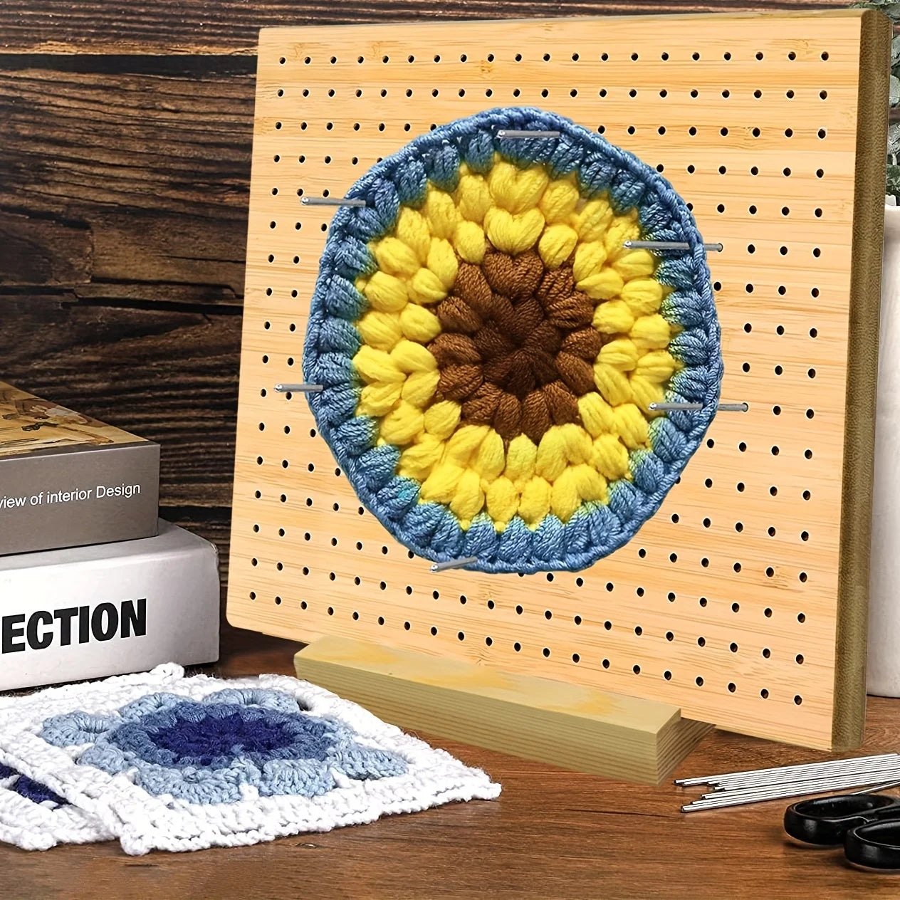 Wooden Crochet Blocking Board Knitting Kit Square Granny Handcrafted Bamboo Reusable