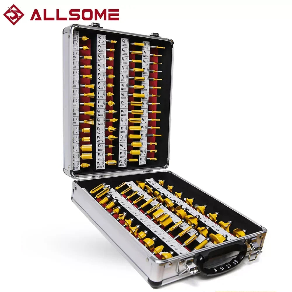 Allsome 100pcs 1/4” Router Bits, Carbide Wood Milling Cutter