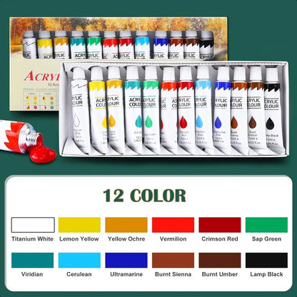 Acrylic Paint Canvas Set52 Piece Painting plies Kit with 2 Wood Easel 2 12Colors 2 10 Brushes Circular Canvas