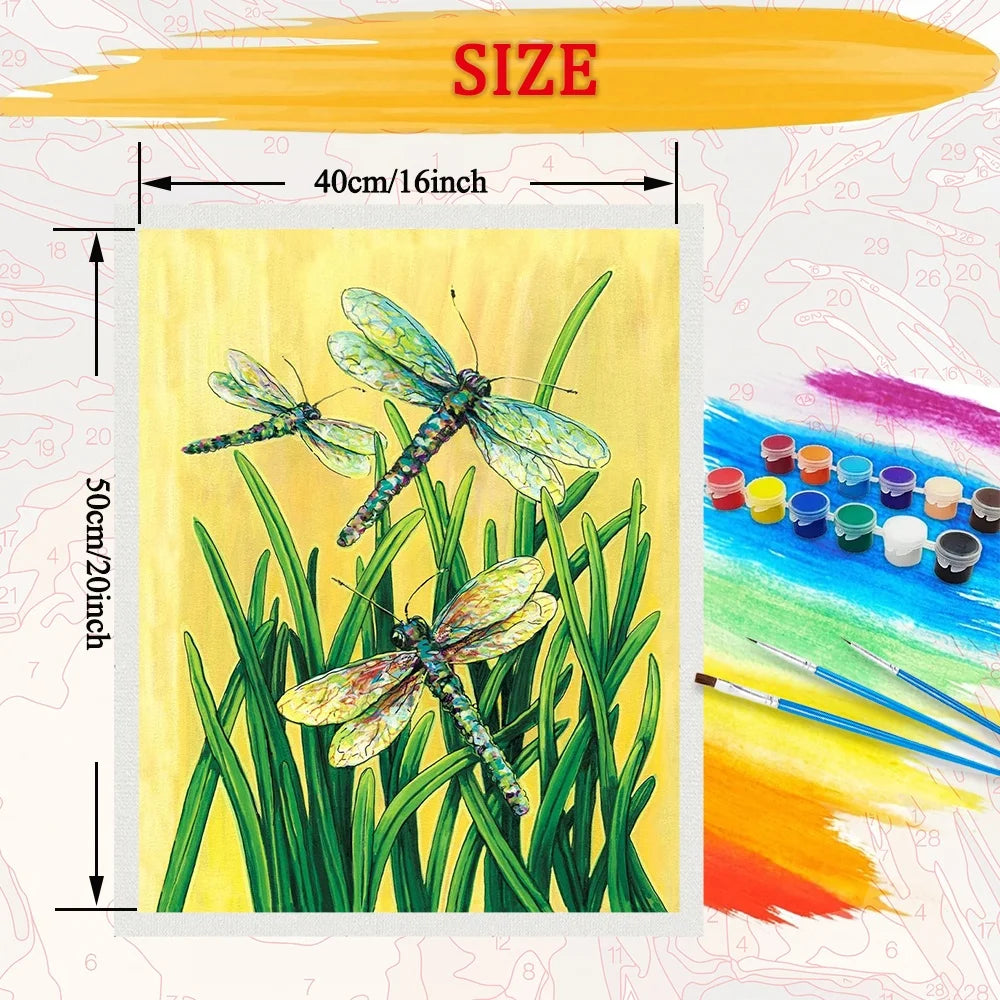 Dragonfly DIY Art Paint By Numbers Kit Hand Painted On Canvas