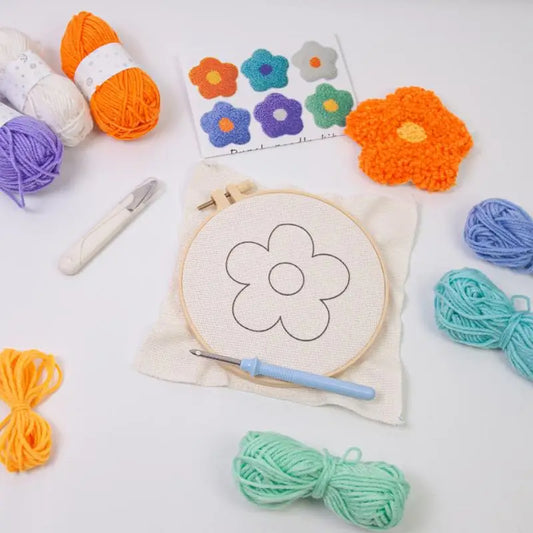 Embroidery Punch Needle Set Tufting flower Coaster Rug Hooking Kit With Yarn Beginner
