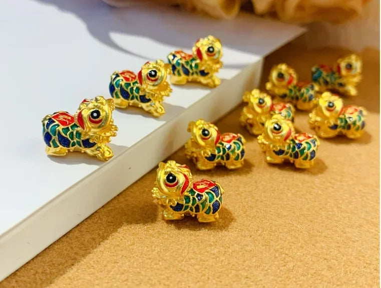 24k pure gold lion charms 999 real gold enamel colorful charms fine dance charms
