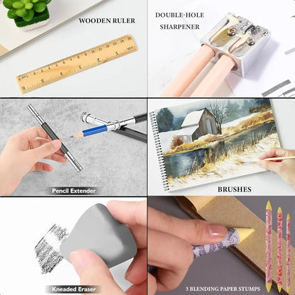 Drawing Pencils Sketching Kit Graphite Charcoal Colored Pencils