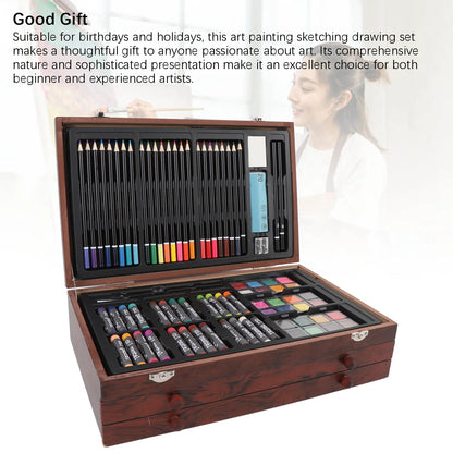 142PCS/set Painting Drawing Art Kit Set Portable Multifunctional Wood Box Set