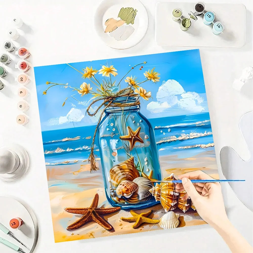 Starfish DIY Art Paint By Numbers Kit Hand Painted On Canvas