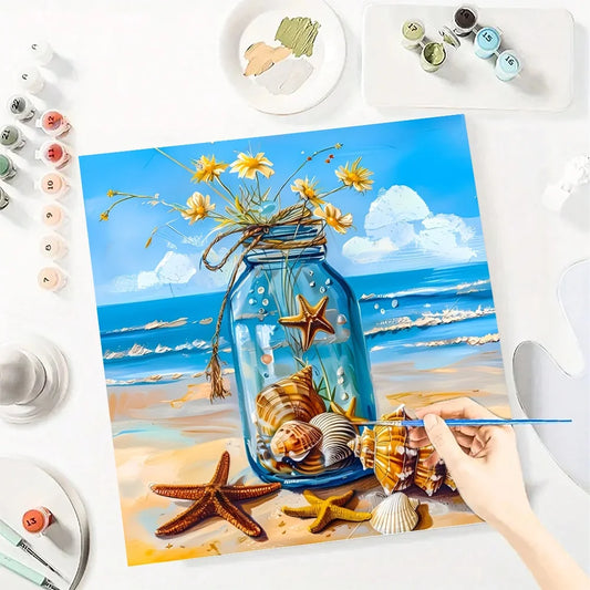 Starfish DIY Art Paint By Numbers Kit Hand Painted On Canvas