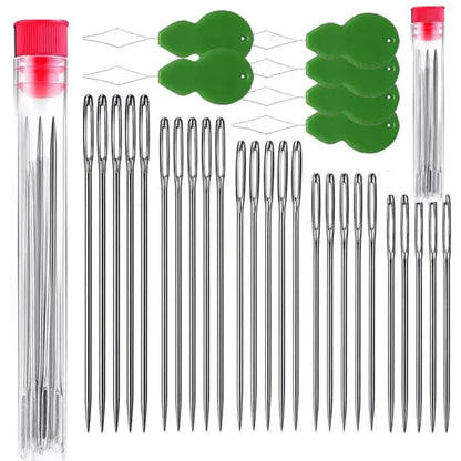 75pcs Large Eye Stitching Needles for Sewing Handmade Leather Stainless Steel Yarn Knitting Needles with Thimble Threader