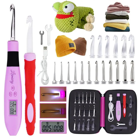 Size Counting Crochet Hooks Set Digital with Light up Crochet Hooks Set Ergonomic Soft Grip for Stitch amp