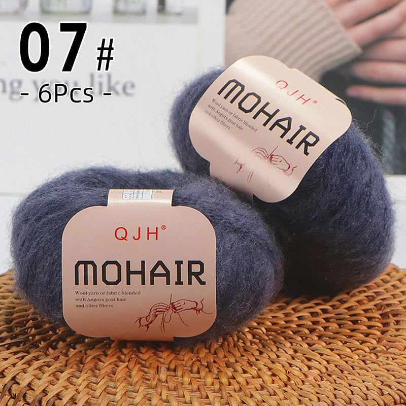 6pcs Soft Mohair Yarn Knitting Angora Yarn for DIY Knitting, Fluffy Lace for Sweater, Scarf, Shawl,25g/pcs