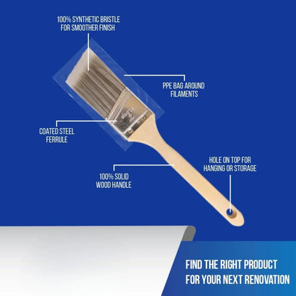 Paint Brush Set - 3-Pack - 2" Angle Brushes for All Latex and Oil Paints & Stains