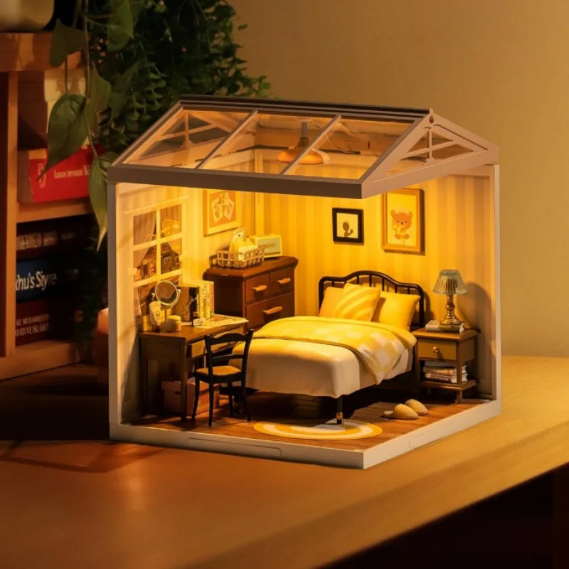 Robotime DIY Miniature Dollhouse Kit with Accessories Model Supply Store Kit with LED