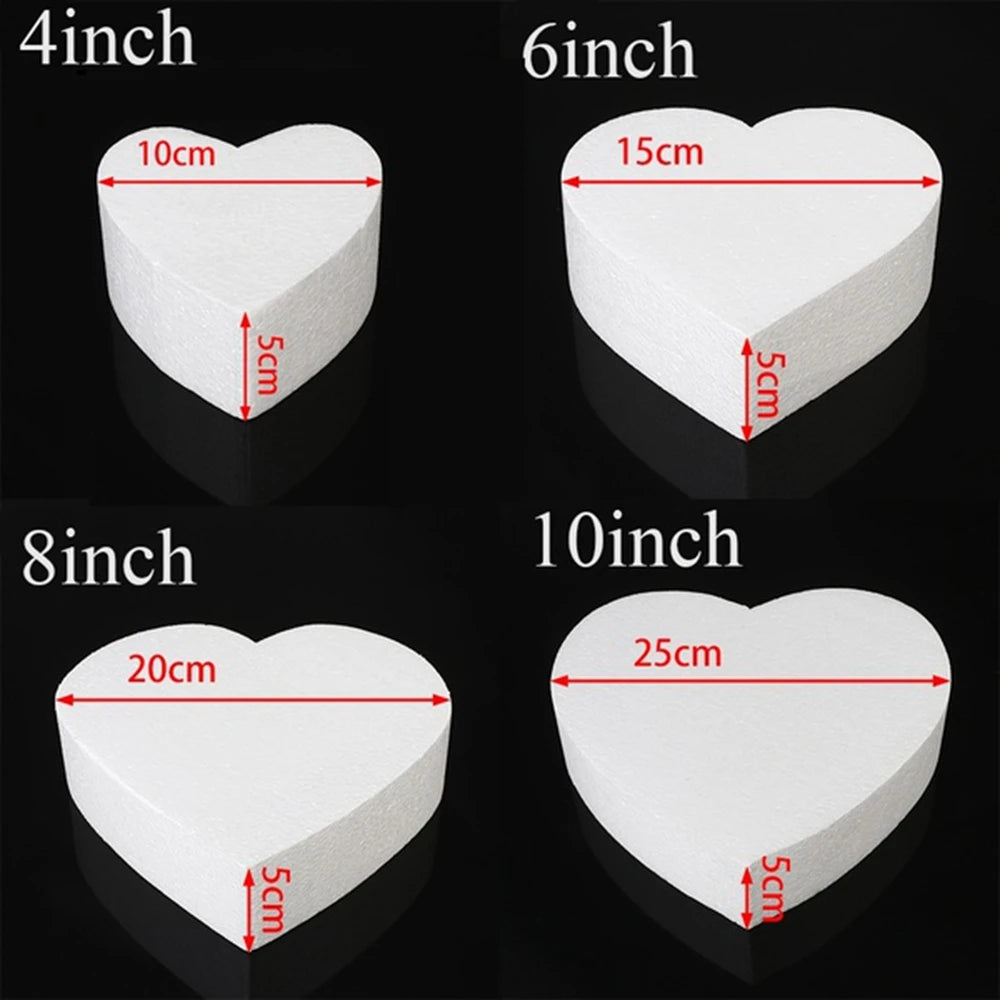 4/6/8/10 Inch Heart Shaped Polystyrene Styrofoam Sugar Craft Dummy Party DIY Practice Model Cake Foam Mold