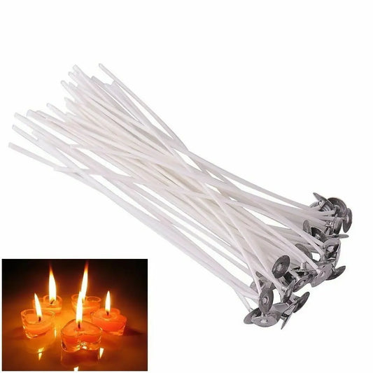 20pcs/set 20cm/8" Waxed Cotton Candle Wicks with Stand Smokeless Candle DIY COTTON Core Making Candles