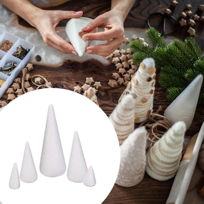 5Pcs Craft Foam Cones Christmas Tree Project Decors White Polystyrene