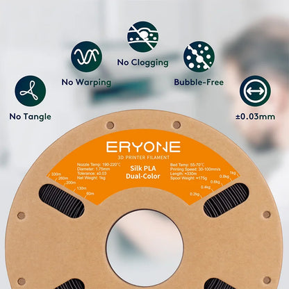 ERYONE PLA Silk Dual Color Premium Filament 3D Print, Diameter:1.75mm, Tolerance:+/-0.03mm,1KG/Spool